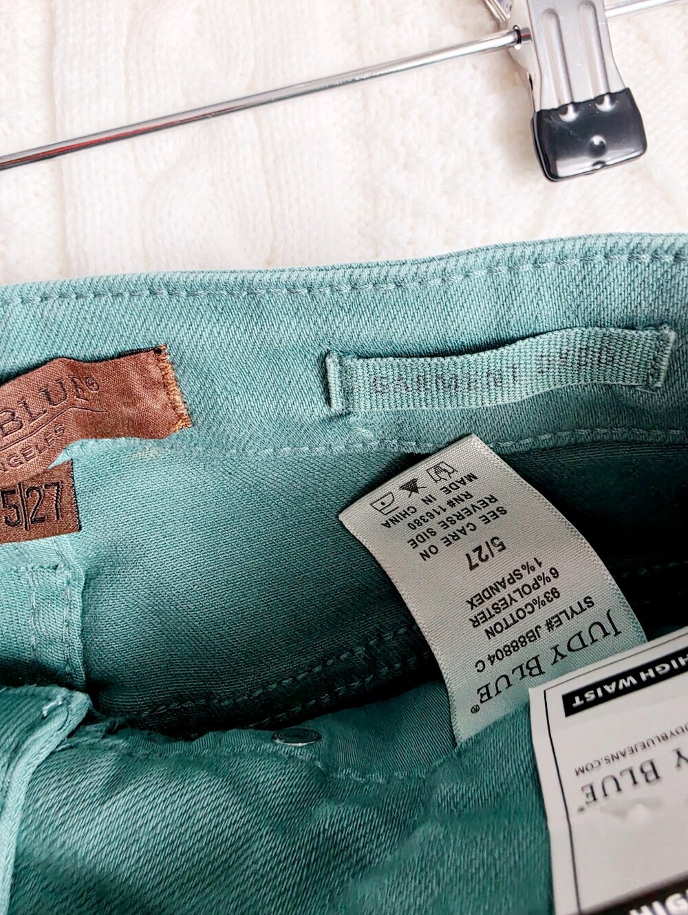 Judy Blue High Rise Garment Dyed Flare Jeans Teal Green Raw Hem Stretch 5/27 NEW - Picture 12 of 12